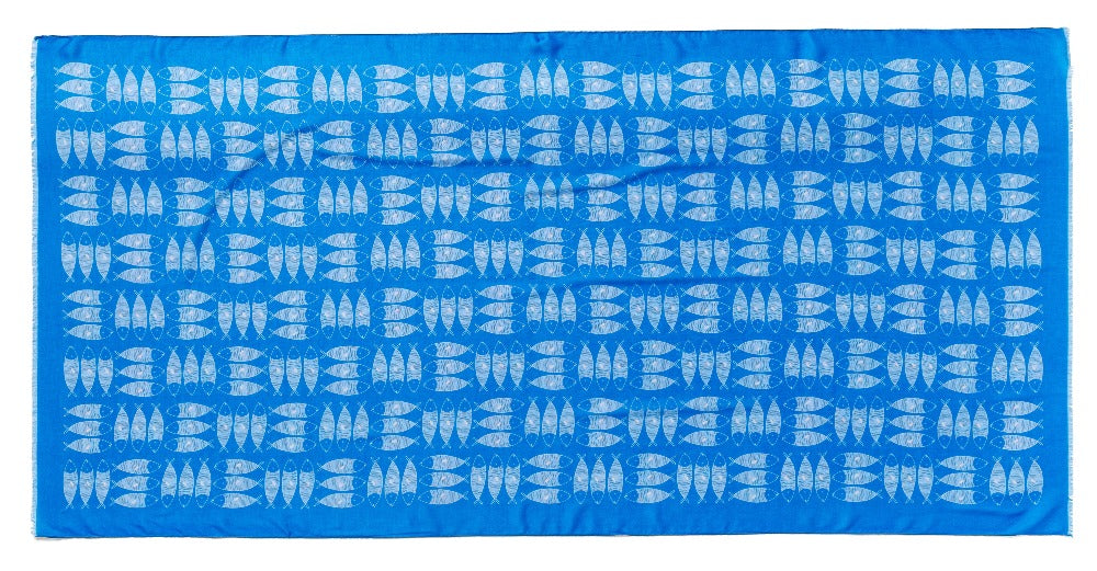 Blue Sardines large oblong modal cashmere scarf by Seth B. Minkin
