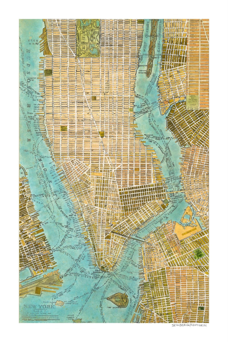 Manhattan Map limited edition print by Seth B. Minkin