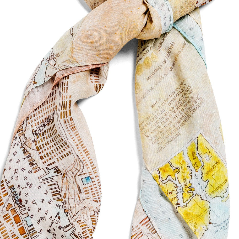 NY Harbor Chart square modal cashmere scarf by Seth B. Minkin