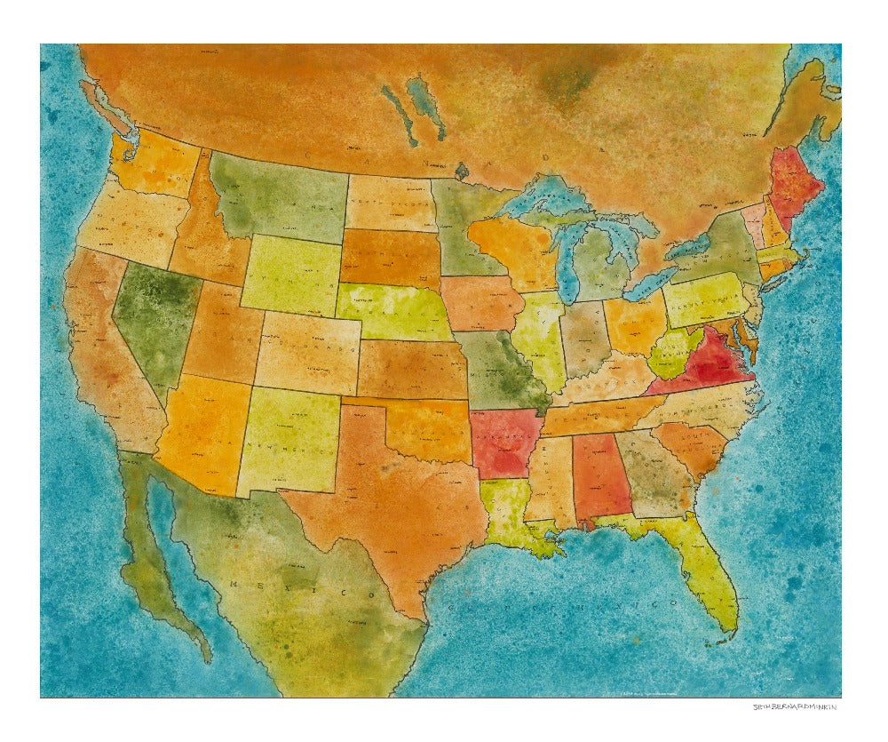 US Map limited edition print by Seth B. Minkin